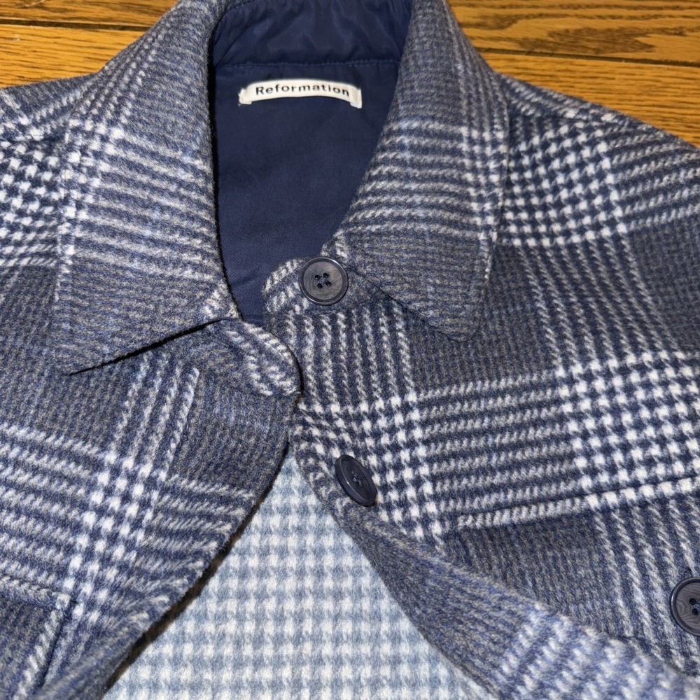 Reformation Giles Jacket Navy Plaid SZ S‎ Wool Blend Oversized Grunge Boxy EUC - Picture 10 of 10